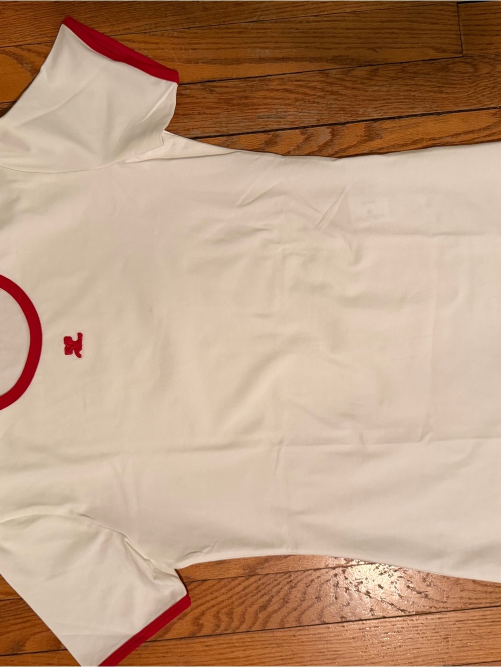 Courreges women’s White T-Shirt with red Trim and Embroidered Accent - Picture 4 of 5